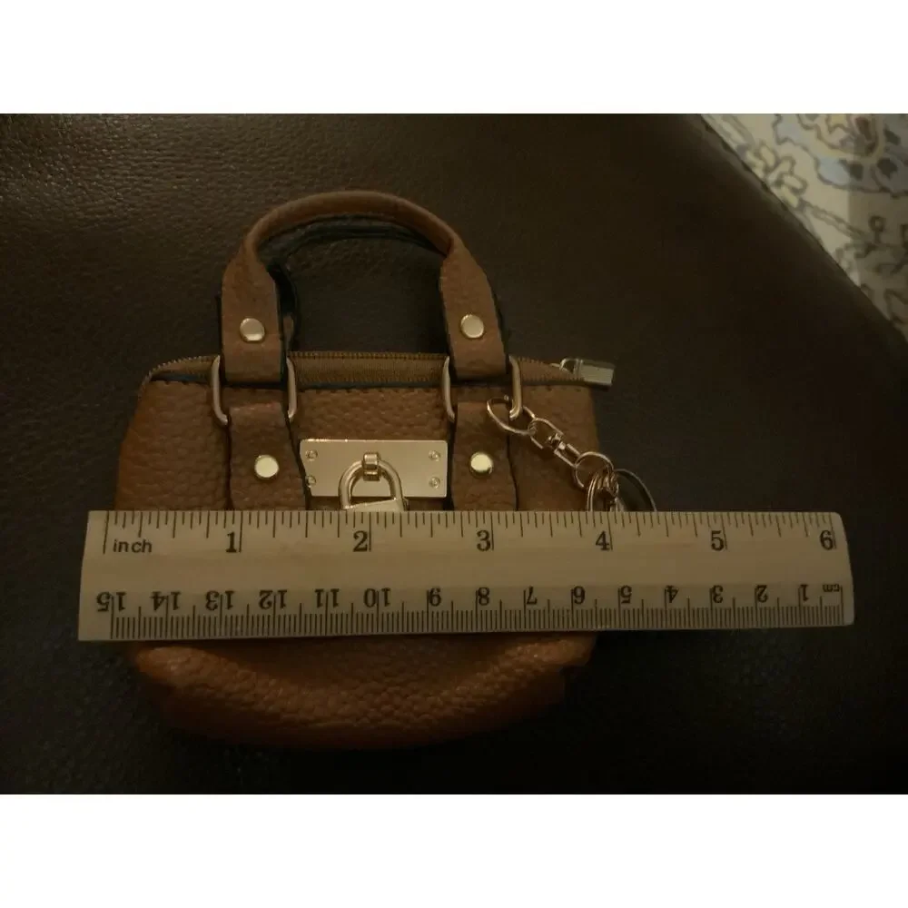 Leather Padlock Mini Bag Cognac Charm Coin Pouch Key Holder Keychain Paddington